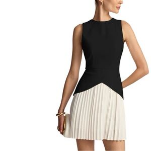 Commense Black White Pleated Hem Mini Dress XL NWT